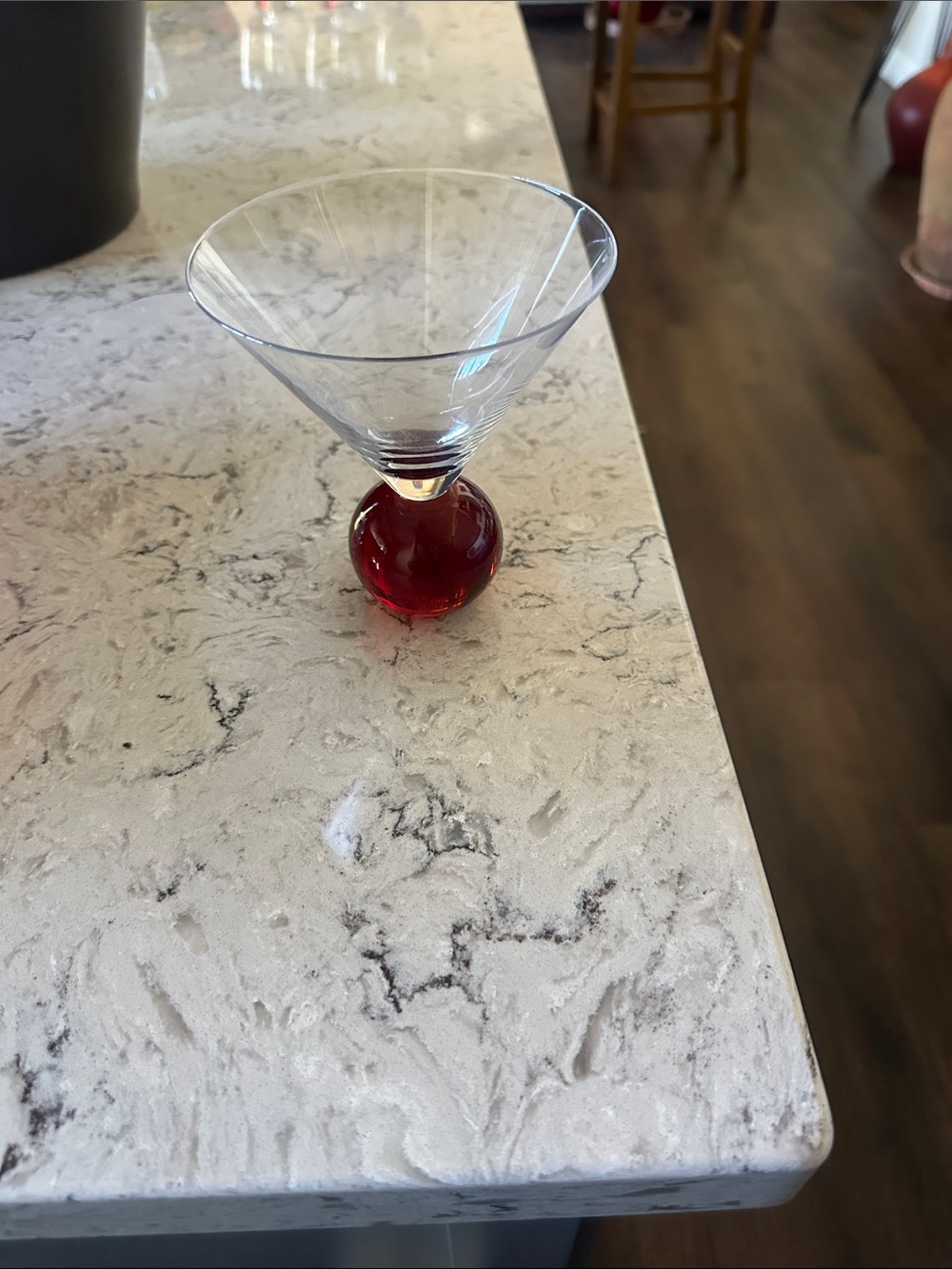 Clear Martini Glass with Red Glass Ball Stem